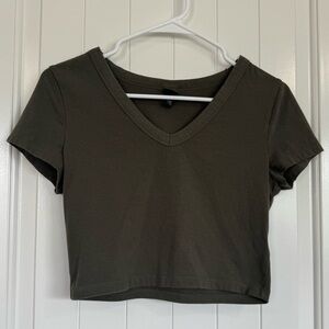 Wild Fable Olive Green V-Neck Crop Top | Size M